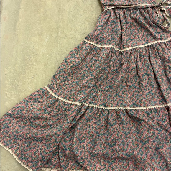 Vintage cottage core fairy handmade bow Floral Ruffle Maxi Dress puff sleeves - Picture 2 of 6